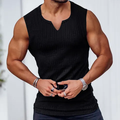 Men Ice Silk Cooling Quick-Dry Vest Summer Thin Ribbed Tank Top Sport Casual V-Neck Sleeveless Gym Undershirt Top