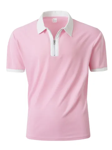Men's Athletic Casual Colorblock Half-Zip Polo Shirt Polyester Short Sleeve Top Breathable Quick Dry Sport Golf Shirt