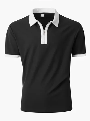 Men's Athletic Casual Colorblock Half-Zip Polo Shirt Polyester Short Sleeve Top Breathable Quick Dry Sport Golf Shirt
