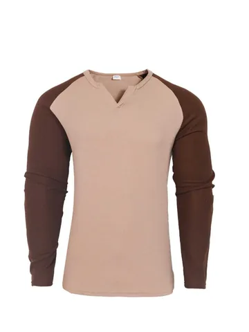 Men Waffle Knit Long Sleeve T-Shirt Raglan Color Block Slim Fit V-Neck Athletic Base Layer Outdoor Sporty Casual Top