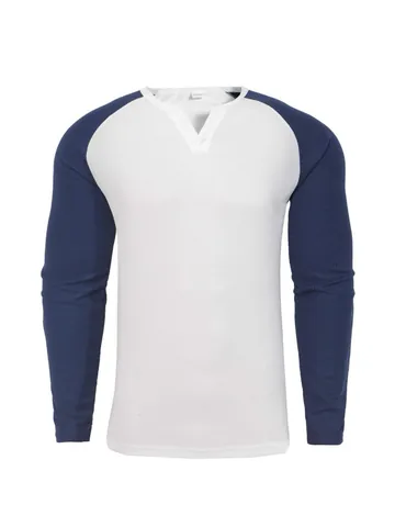 Men Waffle Knit Long Sleeve T-Shirt Raglan Color Block Slim Fit V-Neck Athletic Base Layer Outdoor Sporty Casual Top