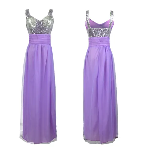 Dames Sexy V-Hals Pailletten Chiffon Lange Bruidsmeisjesjurk Mouwloos Elegante Avondjurk Voor Huwelijksfeesten