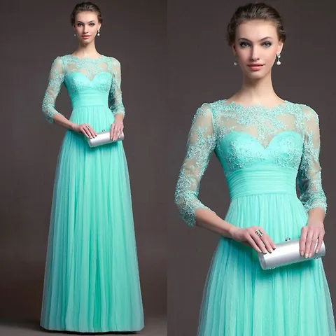 Elegant Lace See-Through Evening Maxi Dress For Women Long Sleeve Round Neck Slim Fit Banquet Wedding Party Formal Gown