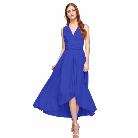 Women Multi-way Infinity Dress Sexy V-Neck Backless High-Low Hem Polyester Solid Color Elegant Evening Party Maxi Dress