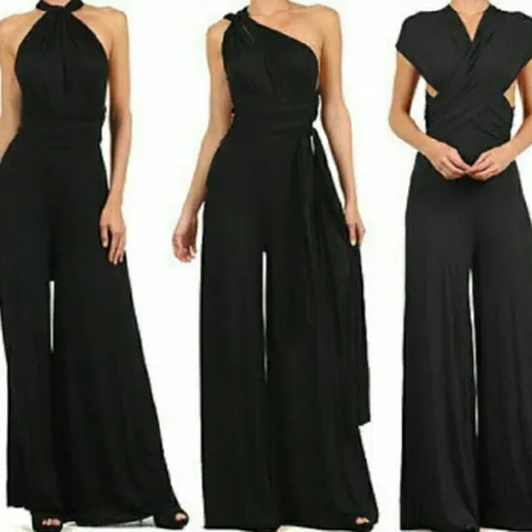 Women Multiway Bandage Jumpsuit Sexy V Neck Convertible Wrap Wide Leg Romper Elegant High Waist Solid Color Jumpsuit For Party