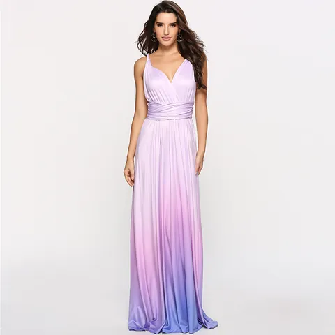 Women Sexy Ombre Multi-Way Infinity Dress Polyester Gradient Backless Tie-Up Maxi Gown For Party Wedding Evening
