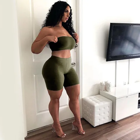 Women Sports Shorts Set High Elasticity Tight Tube Top And Biker Shorts For Fitness Running Workout Casual Top And Bottom