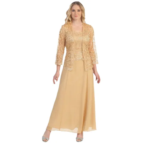 Elegant Women Lace Cardigan And Chiffon Maxi Skirt Top And Bottom Plus Size Solid Color Formal Evening Party Outfit
