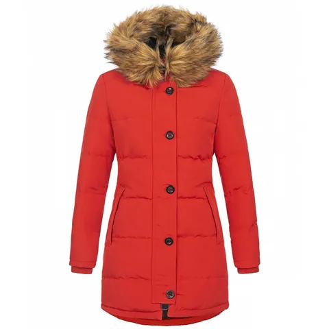 Women's Mid-Long Hooded Winter Coat With Artificial Fur Collar Warm Polyester Padded Parka Jacket Solid Color Zipper Outerwear