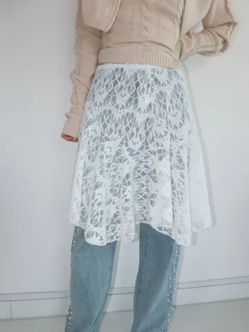 Gonna da Donna in Pizzo Traforato Streetwear Nicchia Romantica Sovrapposizione Gonna in Poliestere Orlo Irregolare Gonna Base
