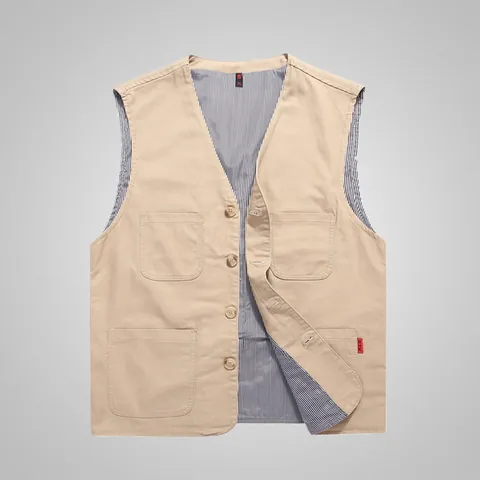 Gilet da Uomo Outdoor Multi-Tasca Casual in Denim Smanicato Scollo a V Abbottonato Utility Top Giacca da Lavoro per Escursionismo