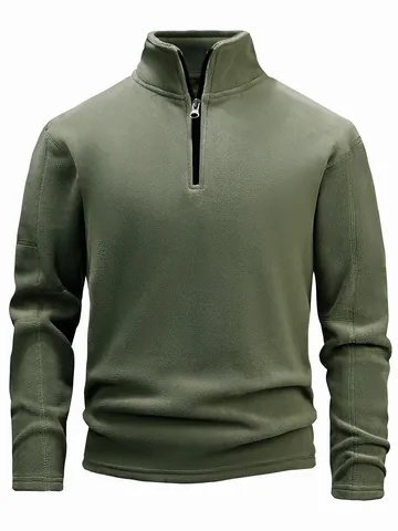 Sudadera Casual para Hombre con Cuello Alto y Media Cremallera de Forro Polar Manga Larga Color Sólido Pullover Cálido para Otoño Invierno