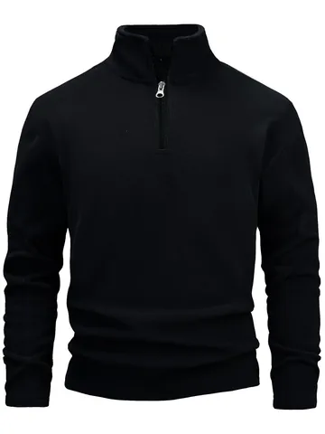 Sudadera Casual para Hombre con Cuello Alto y Media Cremallera de Forro Polar Manga Larga Color Sólido Pullover Cálido para Otoño Invierno