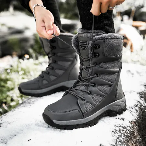 Men Women Outdoor High Top Snow Boots Fleece Lined Warm Waterproof Non-Slip Tactical Hiking Camping Winter Shoes