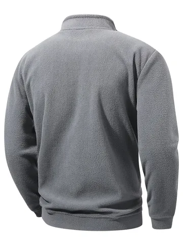 Herren Casual Polar Fleece Sweatshirt Halber Reißverschluss Stehkragen Langarm Top Einfarbig Winter Warm Sportlich Pullover