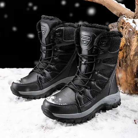 Men Women Outdoor High Top Snow Boots Fleece Lined Warm Waterproof Non-Slip Tactical Hiking Camping Winter Shoes