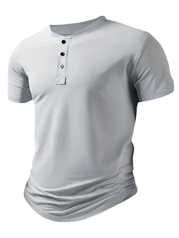 Maglietta da Uomo Henley Scollo a V Manica Corta Tinta Unita Texture a Costine Traspirante Top Effetto Freddo per Sport Estivi