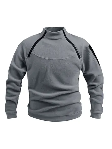 Felpa Tattica in Pile da Uomo Taglie Forti Collo Alto Tinta Unita Outdoor Caldo Traspirante Top a Maniche Lunghe per Autunno Inverno
