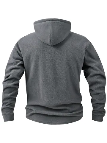 Men's Polar Fleece Hooded Sweatshirt American Vintage Loose Quarter Zip Pullover Thick Warm Autumn Winter Hoodie Top