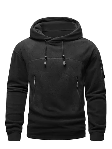 Felpa da Uomo Outdoor Tattica con Cappuccio Pullover Tinta Unita Felpa in Pile Caldo con Tasche Multiple per Autunno Inverno