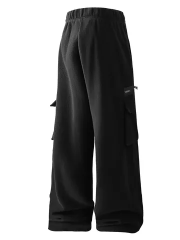 Men's Plus Size Polar Fleece Sweatpants Loose Fit Warm Winter Cargo Joggers With Drawstring Solid Color Casual Bottom