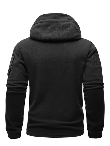 Felpa da Uomo Outdoor Tattica con Cappuccio Pullover Tinta Unita Felpa in Pile Caldo con Tasche Multiple per Autunno Inverno