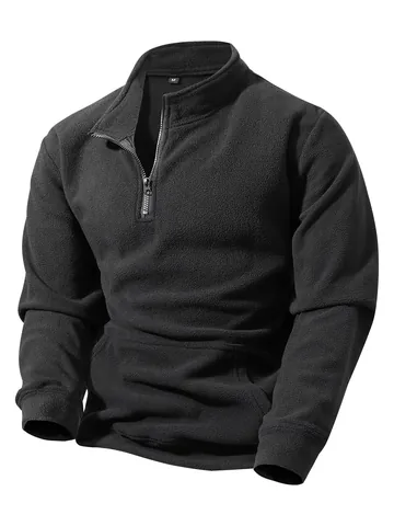 Men Half Zip Fleece Pullover Hoodie Long Sleeve Solid Color Casual Loose Warm Stand Collar Sweatshirt Top for Outdoor