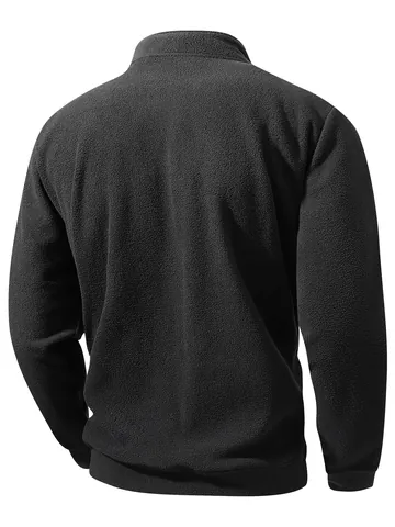 Men Half Zip Fleece Pullover Hoodie Long Sleeve Solid Color Casual Loose Warm Stand Collar Sweatshirt Top for Outdoor