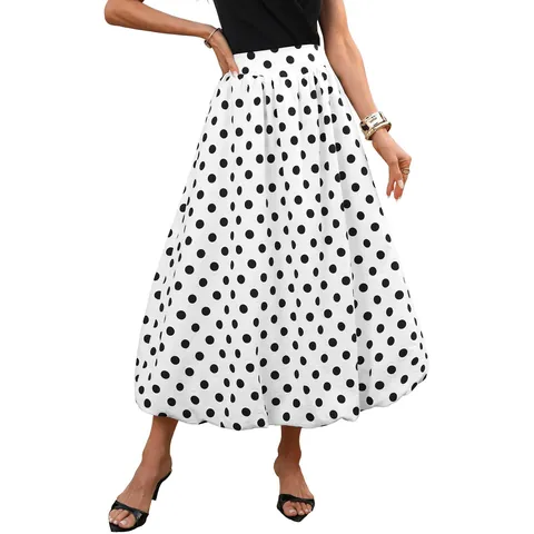Falda de Burbuja con Lunares para Mujer Poliéster Cintura Elástica Falda Midi Estilo Dulce Vacaciones