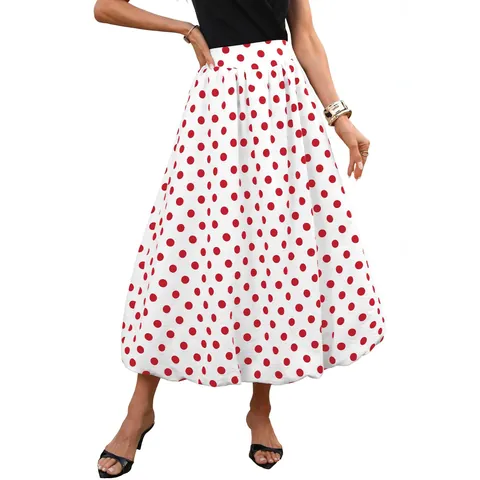 Falda de Burbuja con Lunares para Mujer Poliéster Cintura Elástica Falda Midi Estilo Dulce Vacaciones