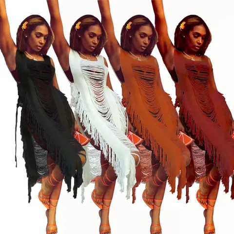 Women Sexy Fringe Beach Cover Up Dress Hollow Out Tassel Side Tie Summer Beachwear Sarong Polyester Crochet Midi Dress
