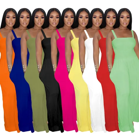 Women Solid Color Casual Spaghetti Strap Smocked Bodice Wide Leg Jumpsuit Summer Fashion Sleeveless Wide Leg One Piece Romper
