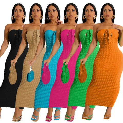 Γυναικείο Σέξι Bodycon Μάξι Φόρεμα Στράπλες Εξώπλατο Ύφασμα με Φούσκες Φόρεμα Tube Top Στενή Εφαρμογή Κομψό Πάρτι Βραδινό Μακρύ Φόρεμα