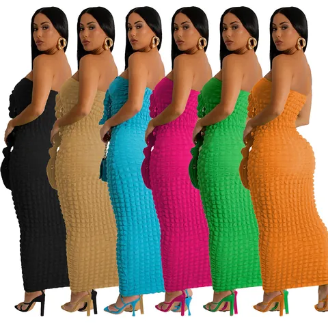 Γυναικείο Σέξι Bodycon Μάξι Φόρεμα Στράπλες Εξώπλατο Ύφασμα με Φούσκες Φόρεμα Tube Top Στενή Εφαρμογή Κομψό Πάρτι Βραδινό Μακρύ Φόρεμα