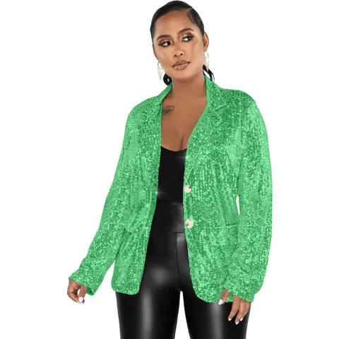 Blazer à Paillettes Élégant pour Femmes Veste Scintillante à Manches Longues à Revers Boutonnage Simple pour Soirée