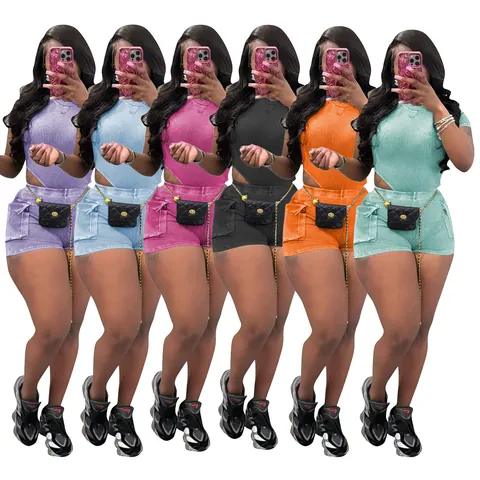 Women Ribbed Knit Shorts Set Sexy Cut Out Short Sleeve Bodysuit And High Waist Cargo Pockets Lounge Wear Two Piece Outfit