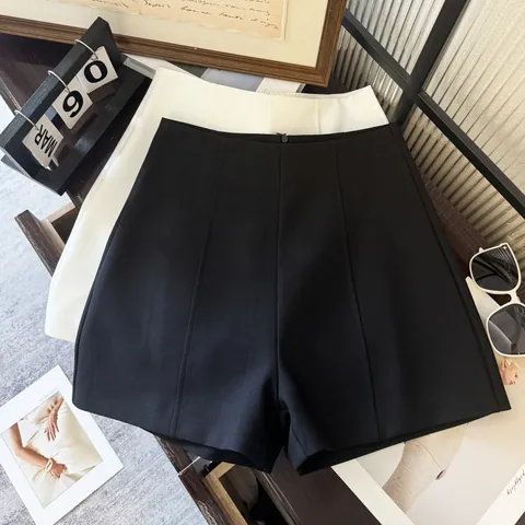 Short de Costume Minimaliste à Taille Haute pour Femmes Printemps Été Coupe A-Line Jambe Droite Décontracté Short de Bureau Blanc Gris