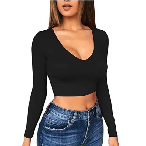 Γυναικείο Σέξι Slim Fit Μακρυμάνικο Crop Top Λαιμόκοψη U Μονόχρωμο T-Shirt Streetwear Spandex Top