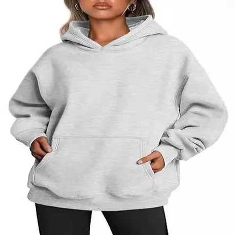 Felpa con Cappuccio Casual da Donna Oversize Tinta Unita Pullover in Poliestere con Tasca a Marsupio Maniche Lunghe