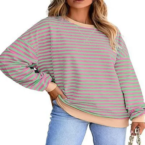 Γυναικείο Casual Φούτερ με Colorblock Ρίγες Χαλαρή Στρογγυλή Λαιμόκοψη Μακρυμάνικο Πολυεστερικό Τοπ Μοντέρνο Πλεκτό Πουλόβερ
