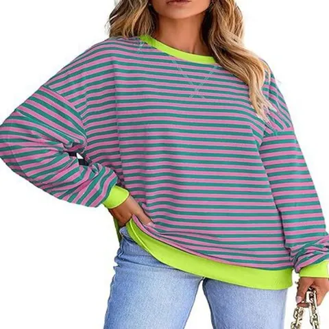 Γυναικείο Casual Φούτερ με Colorblock Ρίγες Χαλαρή Στρογγυλή Λαιμόκοψη Μακρυμάνικο Πολυεστερικό Τοπ Μοντέρνο Πλεκτό Πουλόβερ