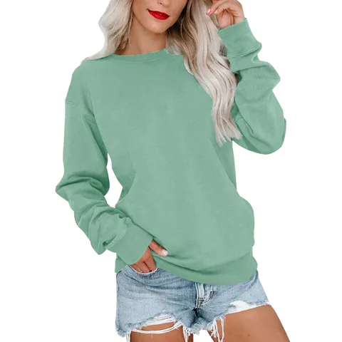 Felpa da Donna Casual in Poliestere Larga Girocollo con Spalle Cadenti Pullover Tinta Unita Manica Lunga