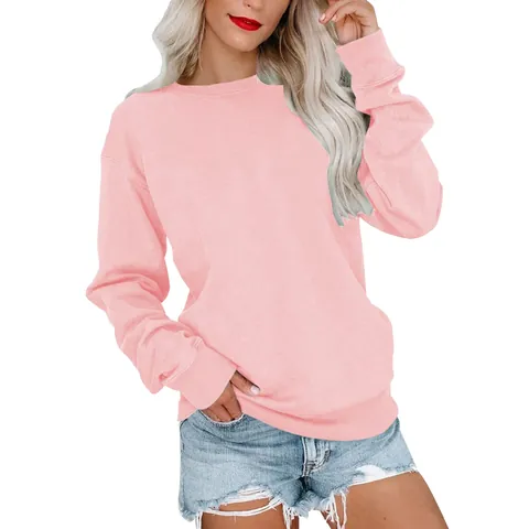 Felpa da Donna Casual in Poliestere Larga Girocollo con Spalle Cadenti Pullover Tinta Unita Manica Lunga