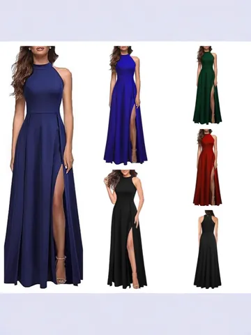 Women Halter Neck Sexy Evening Dress Summer High Split Cocktail Maxi Formal Gown For Party Wedding Banquet Women Clothing