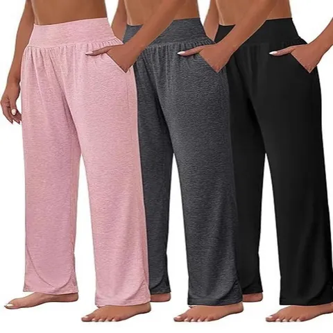 Women's Casual High Waist Wide Leg Yoga Pants Cotton Loose Sport Trousers With Pockets Athletic Bottoms