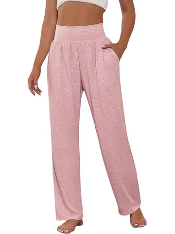 Women's Casual High Waist Wide Leg Yoga Pants Cotton Loose Sport Trousers With Pockets Athletic Bottoms