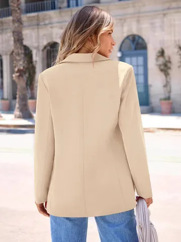 Women British Style Casual Long Sleeve Blazer Jacket Loose Fit Elegant Solid Color Polyester Suit Outwear Top For Women