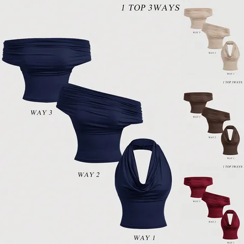 Women Sexy Cowl Neck Halter Top Ruched 3 Ways To Wear Crop Top Sleeveless Polyester Blend Solid Color Backless Party Vest