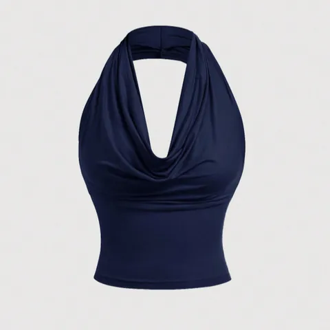 Women Sexy Cowl Neck Halter Top Ruched 3 Ways To Wear Crop Top Sleeveless Polyester Blend Solid Color Backless Party Vest