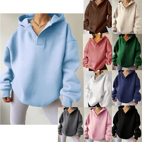 Damen Oversize Kapuzenpullover Einfarbig Langarm Pullover Lose Passform Hoodie Lässig Streetwear Herbst Winter Top
